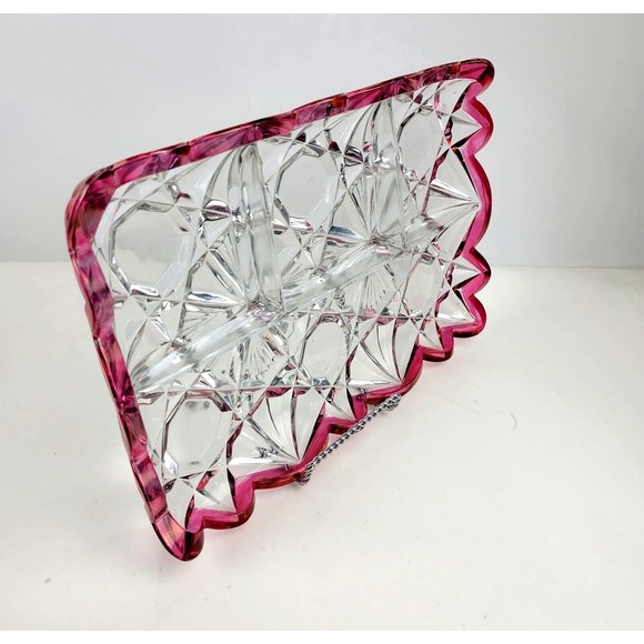 Vintage Tiffin Williamsburg Cranberry and Clear Pressed Glass 4 Part Relish Tray - Picture 11 of 12